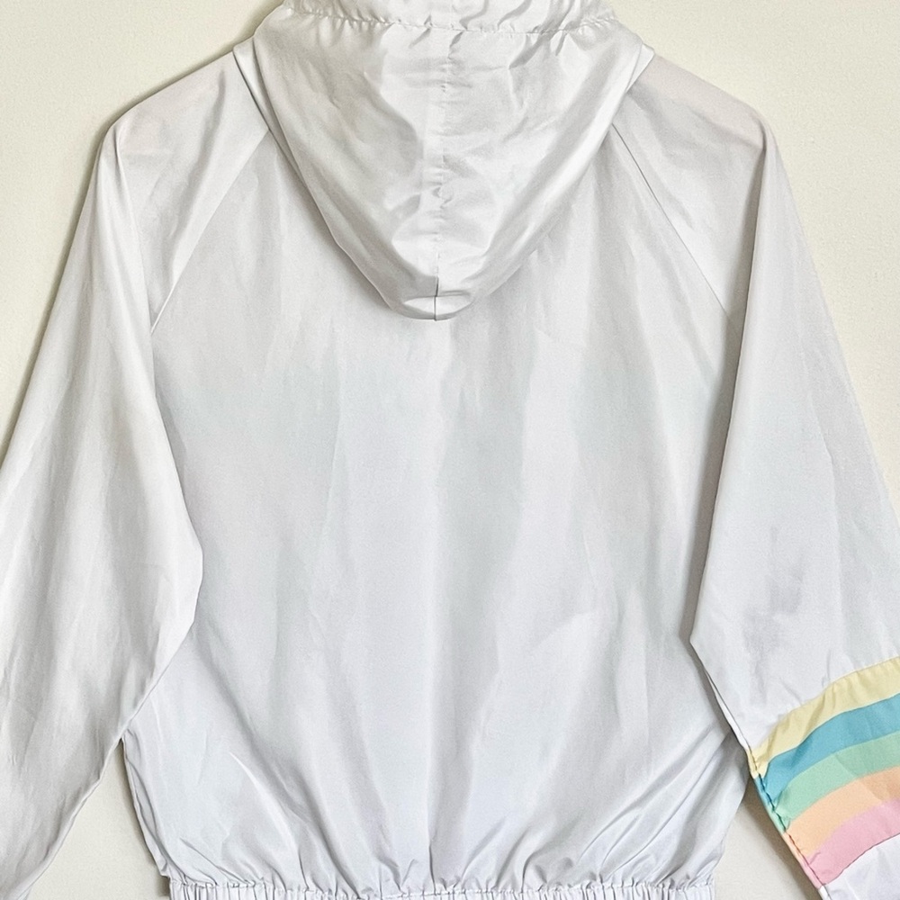Twain Retro Rainbow Pastel White Zip Up Windbreaker Jacket Women’s Medium - Picture 8 of 10